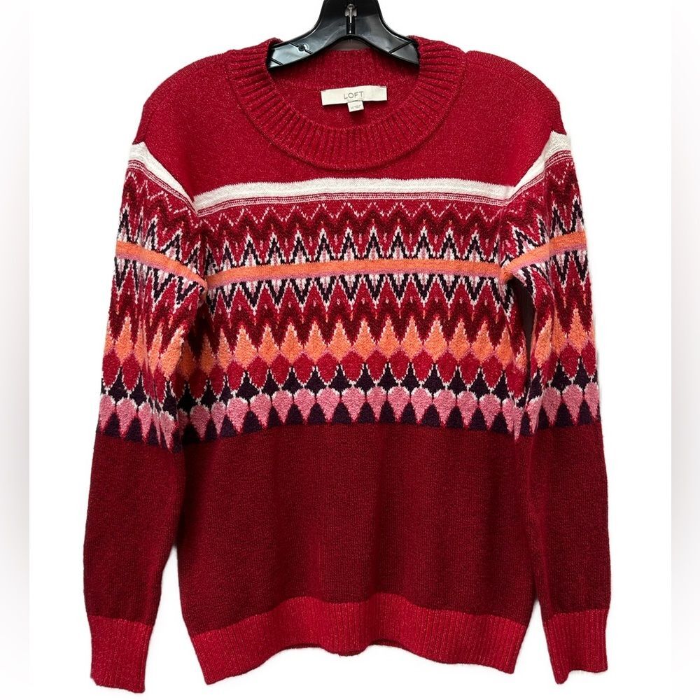 Loft Red Print Super Soft Sweater Size XS